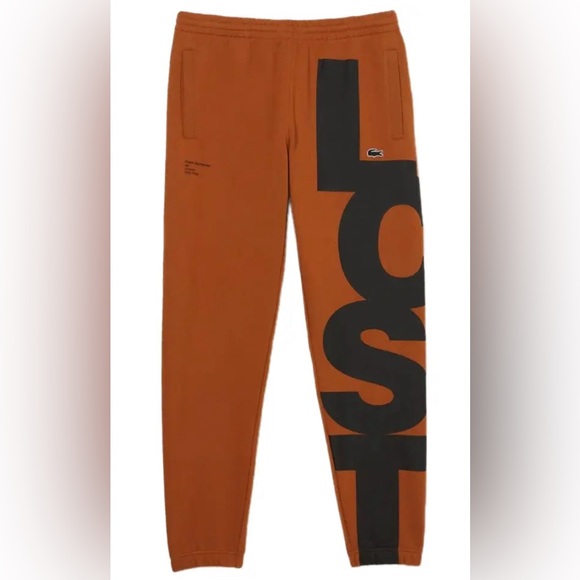 Lacoste Men's Lacoste Brown/Black Contrast Lettering Cotton Sweatpants - Picture 3 of 3
